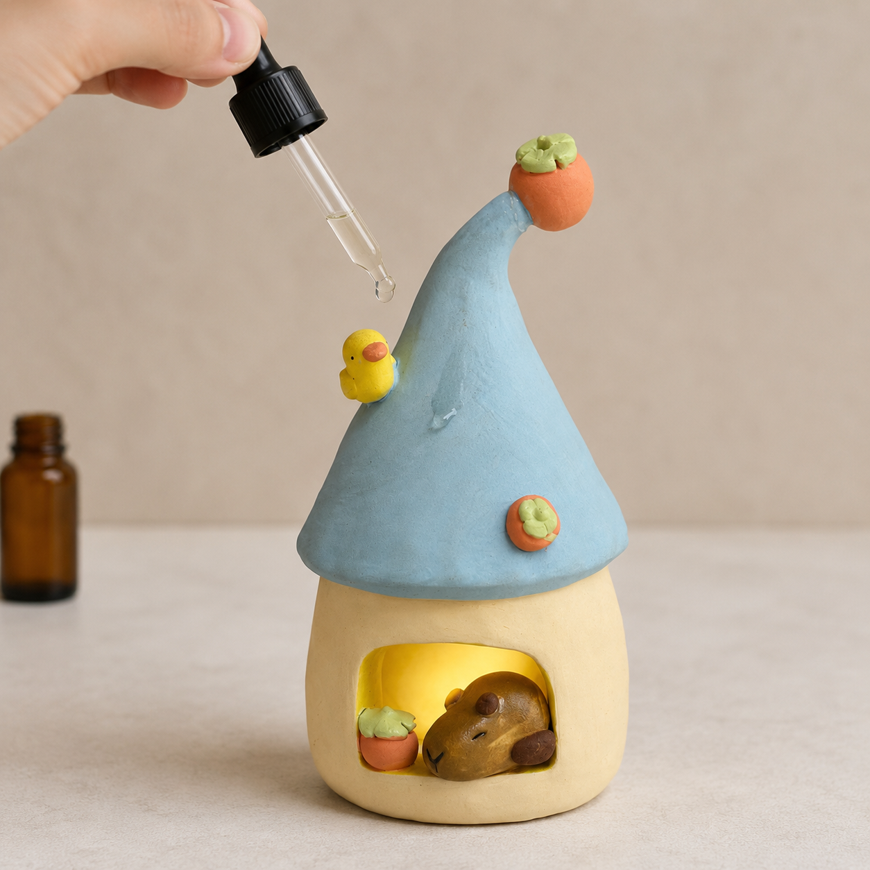 MuMuLush Handmade Cozy Capybara Mushroom Cottage Ceramic Aroma Stone Diffuser MuMuLush