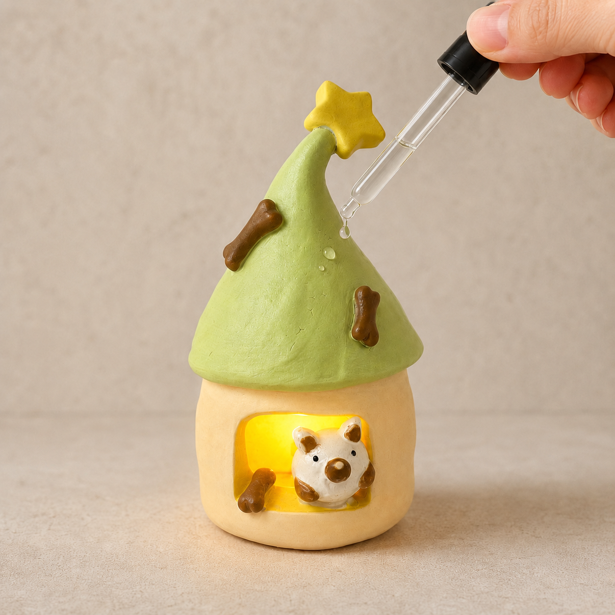 MuMuLush Handmade Cozy Puppy Mushroom Cottage Ceramic Aroma Stone Diffuser MuMuLush