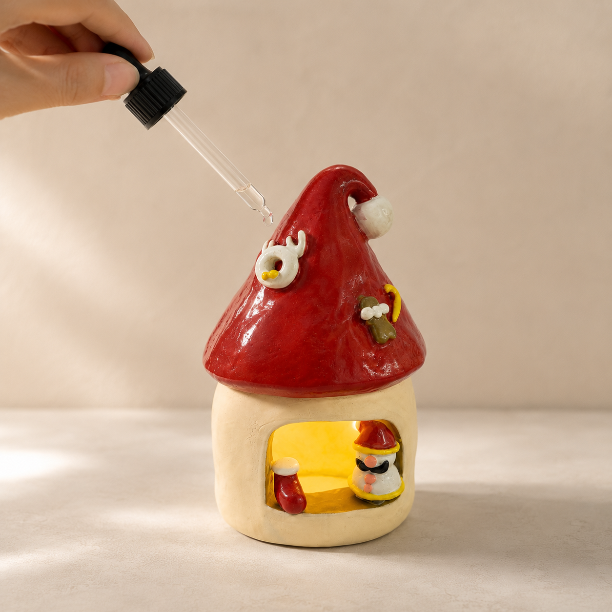 MuMuLush Handmade Christmas Snowman Mushroom Cottage Ceramic Aroma Stone Diffuser MuMuLush