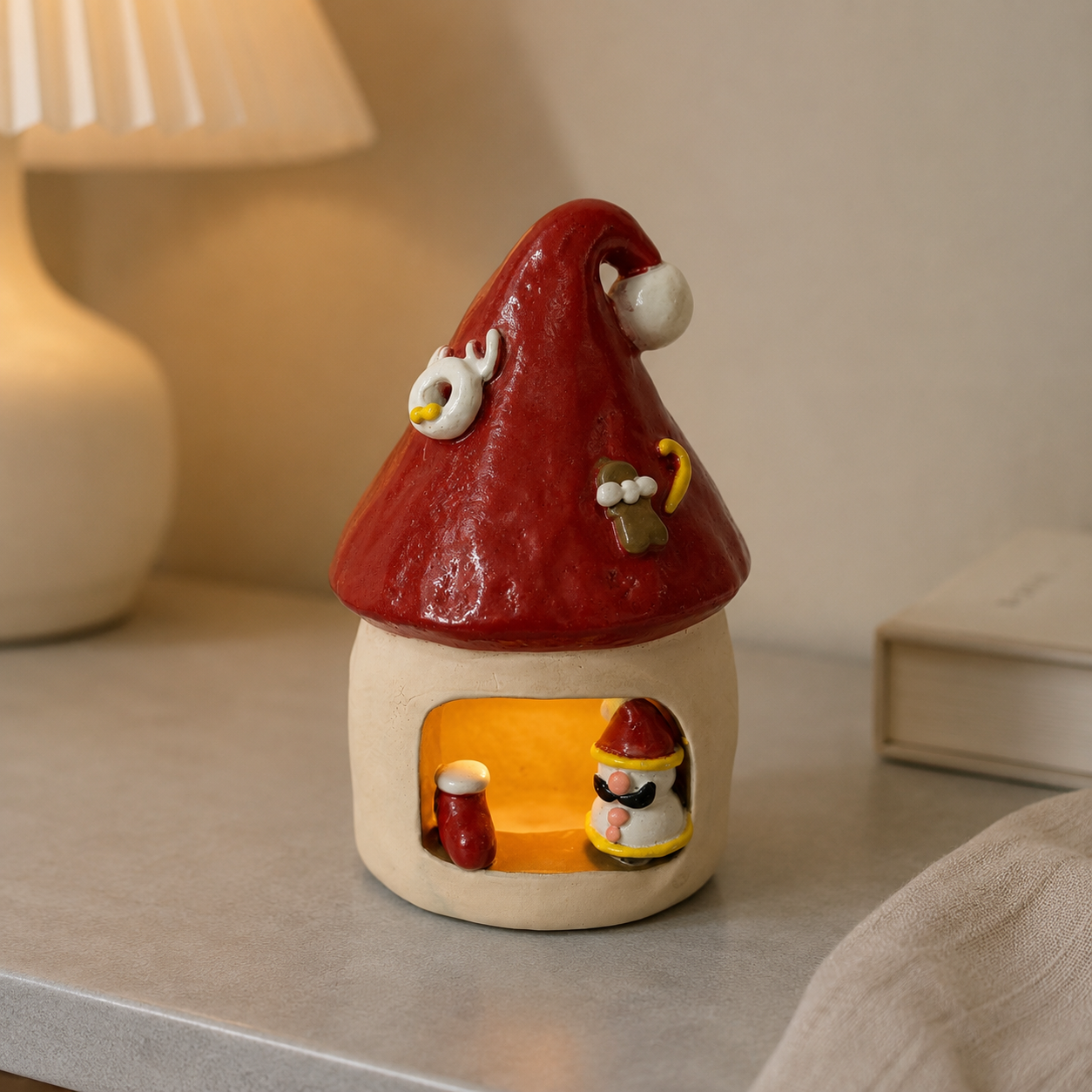 MuMuLush Handmade Christmas Snowman Mushroom Cottage Ceramic Aroma Stone Diffuser MuMuLush