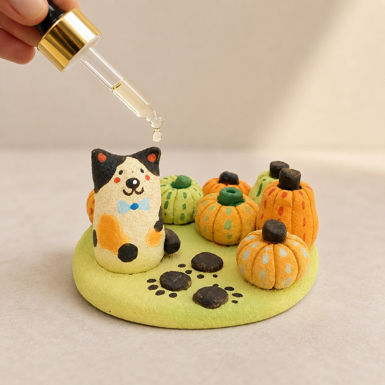 MuMuLush Handmade Calico Cat Pumpkin Patch Ceramic Aroma Stone Diffuser MuMuLush