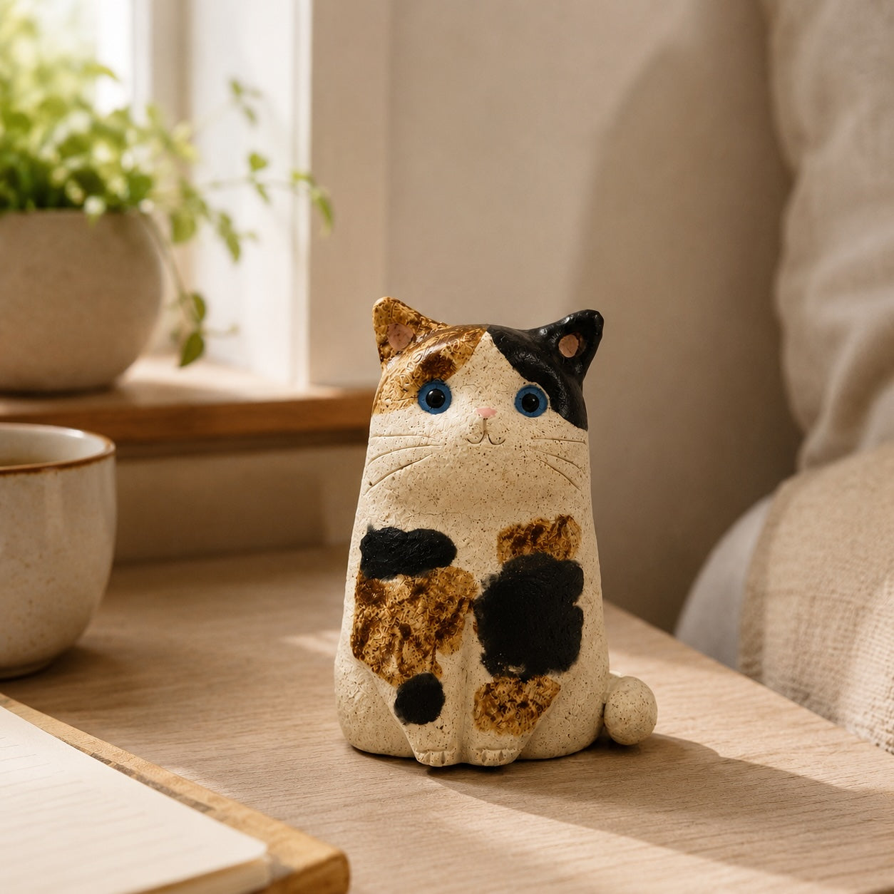 MuMuLush Handmade Lucky Calico Cat Ceramic Aroma Stone Diffuser MuMuLush
