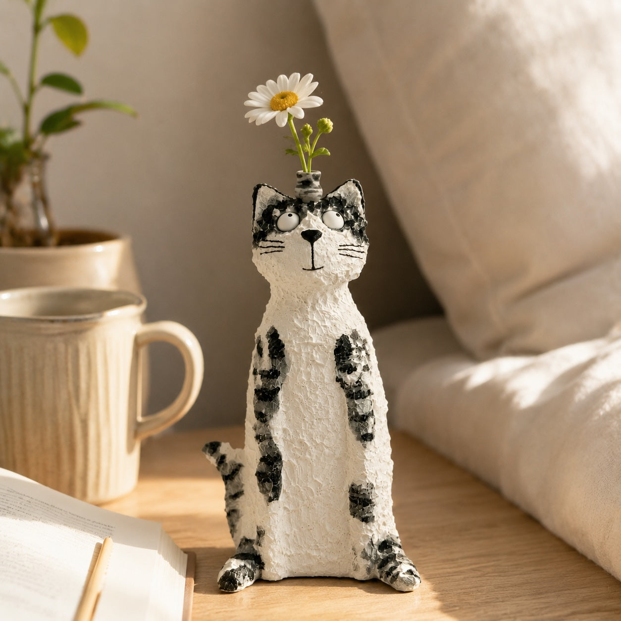 MuMuLush Handmade Tabby Cat Ceramic Aroma Stone Diffuser Vase MuMuLush