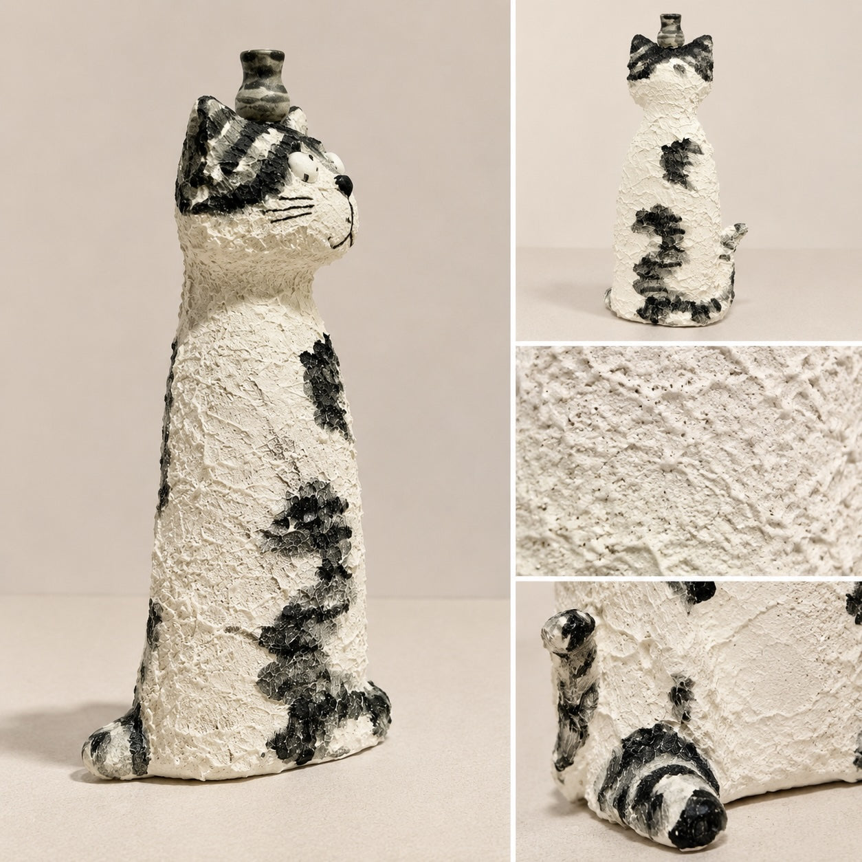 MuMuLush Handmade Tabby Cat Ceramic Aroma Stone Diffuser Vase MuMuLush